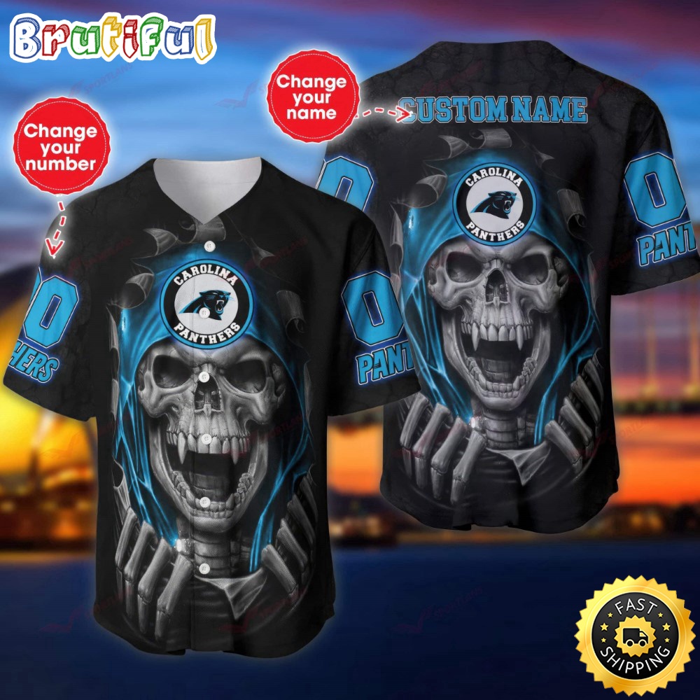 Personalized NFL Carolina Panthers Baseball Jersey Vampire Skull