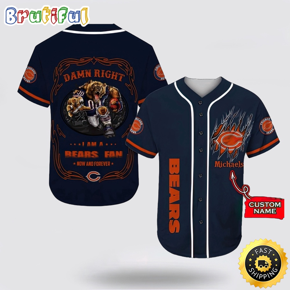 Personalized NFL Chicago Bears Baseball Jersey Fan Name