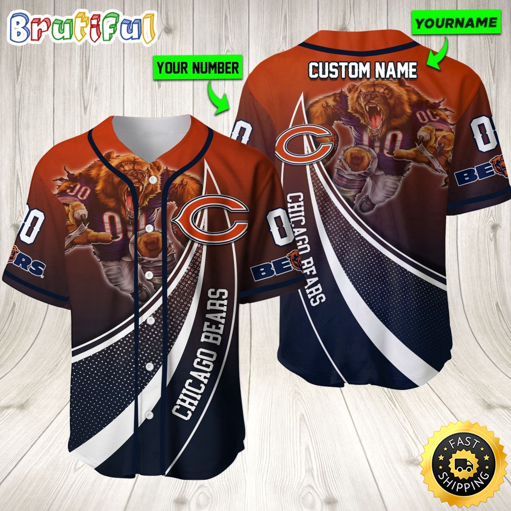 Personalized NFL Chicago Bears Baseball Jersey Mascot Art