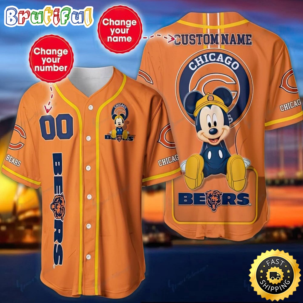 Personalized NFL Chicago Bears Baseball Jersey Mickey Mouse