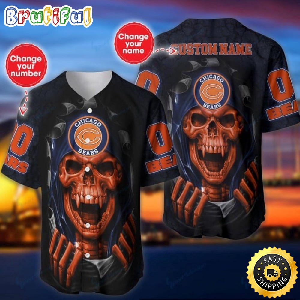 Personalized NFL Chicago Bears Baseball Jersey Vampire Skull