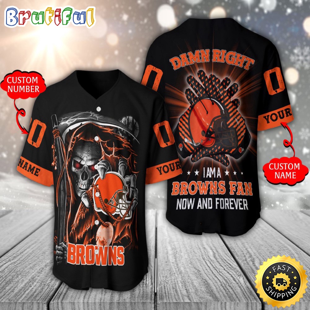 Personalized NFL Cleveland Browns Baseball Jersey Skull Damn Right