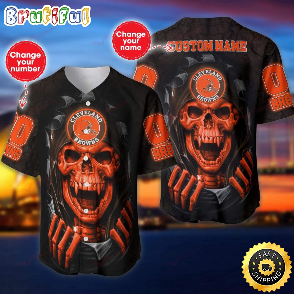 Personalized NFL Cleveland Browns Baseball Jersey Vampire Skull