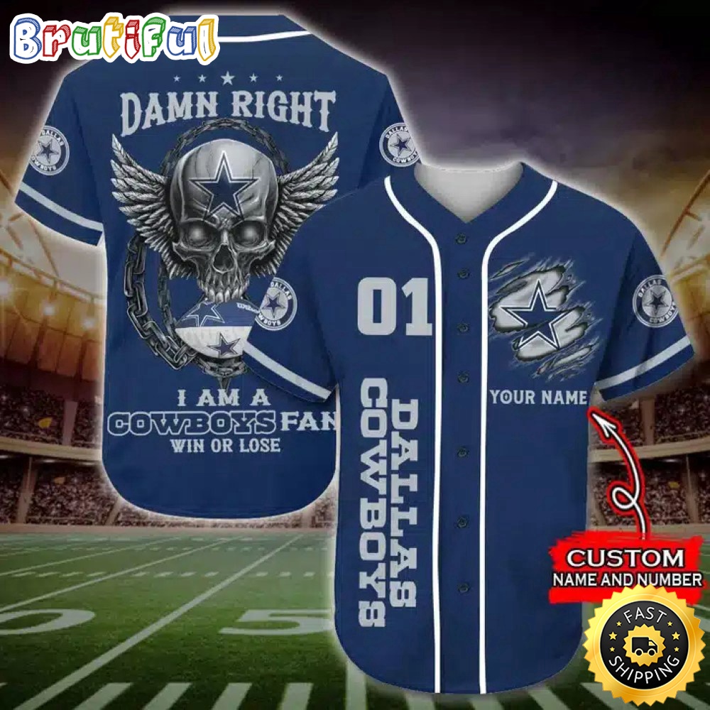 Personalized NFL Dallas Cowboys Baseball Jersey Art Skull