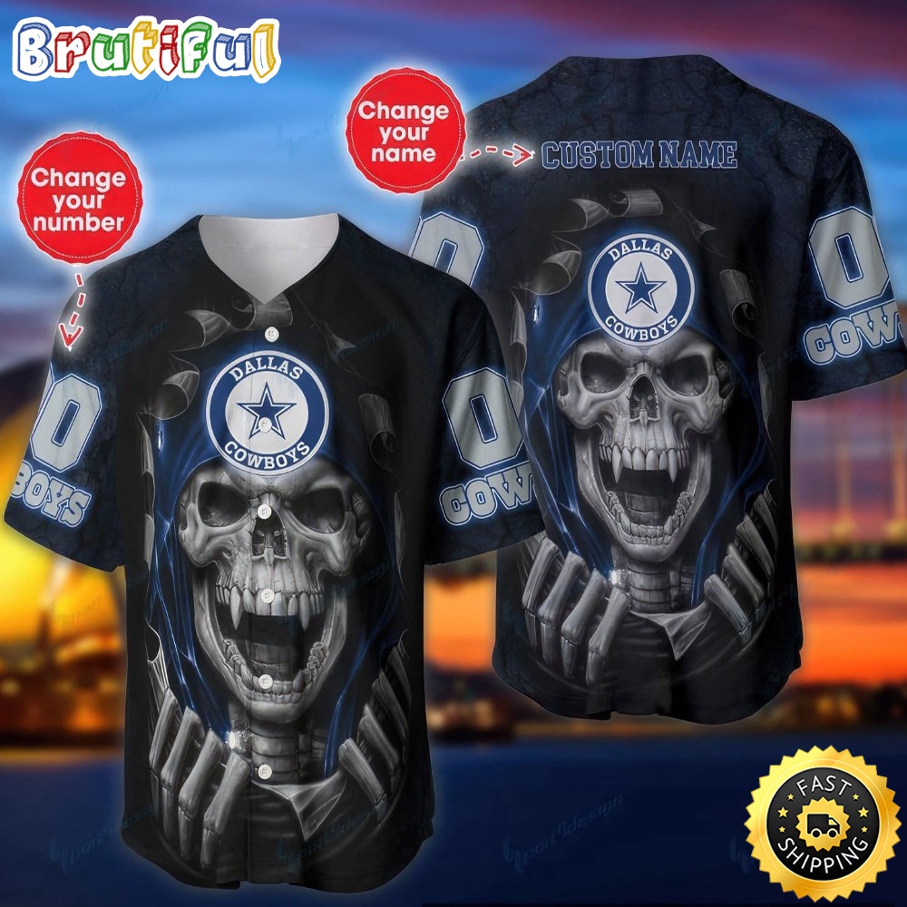 Personalized NFL Dallas Cowboys Baseball Jersey Vampire Skull