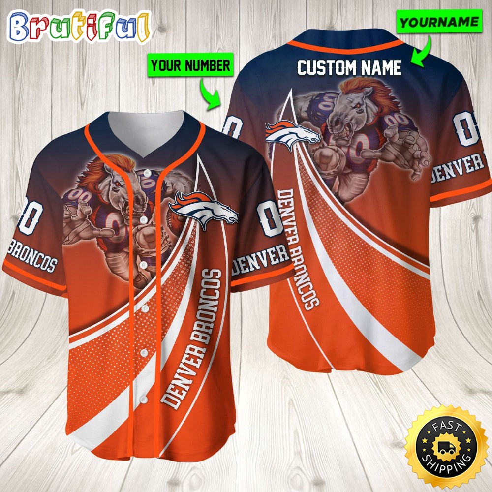 Personalized NFL Denver Broncos Baseball Jersey Mascot Art
