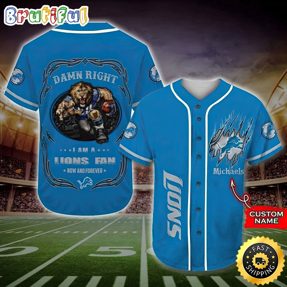 Personalized NFL Detroit Lions Baseball Jersey Fan Name