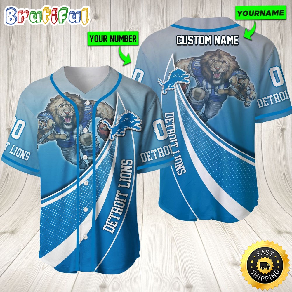 Personalized NFL Detroit Lions Baseball Jersey Mascot Art