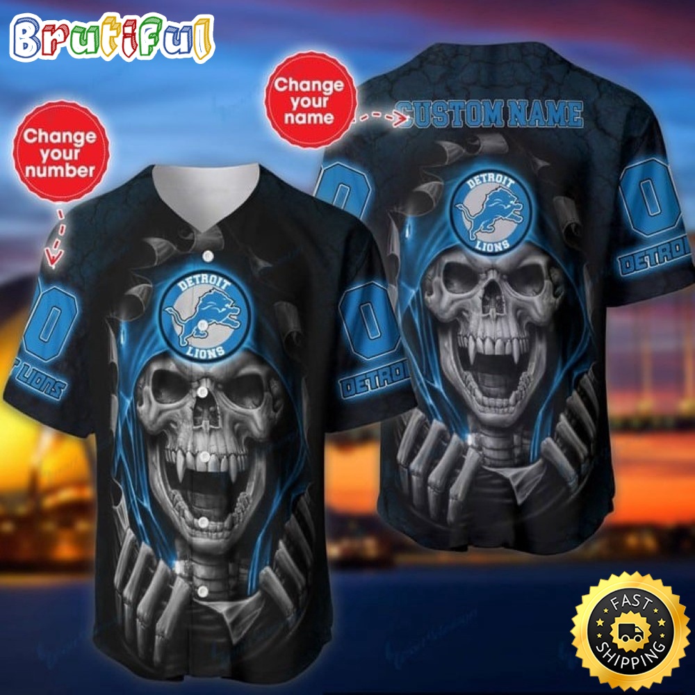 Personalized NFL Detroit Lions Baseball Jersey Vampire Skull
