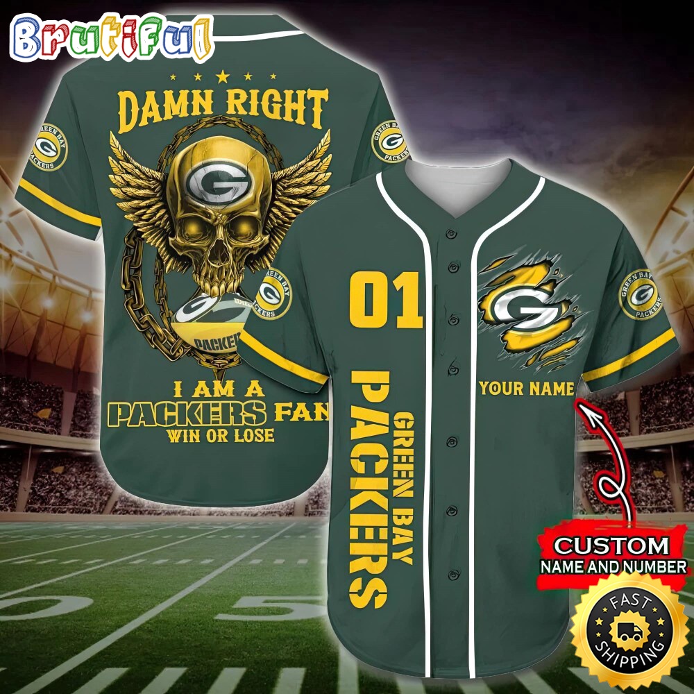 Personalized NFL Green Bay Packers Baseball Jersey Art Skull