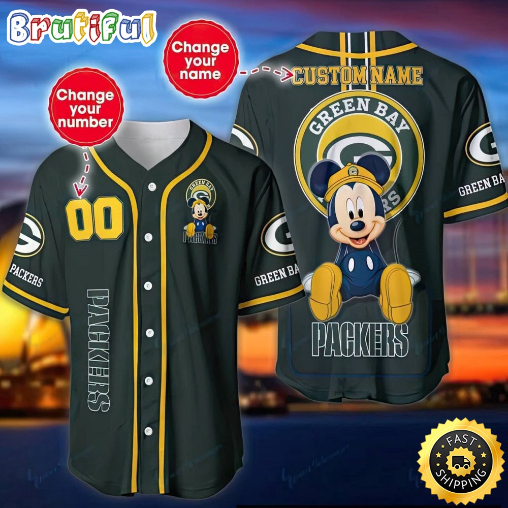 Personalized NFL Green Bay Packers Baseball Jersey Mickey Mouse