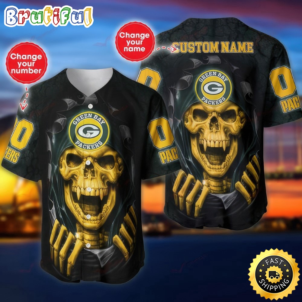 Personalized NFL Green Bay Packers Baseball Jersey Vampire Skull