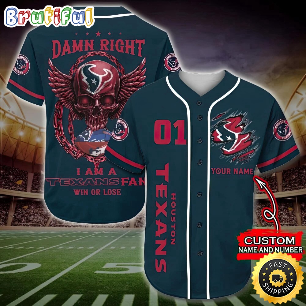 Personalized NFL Houston Texans Baseball Jersey Art Skull