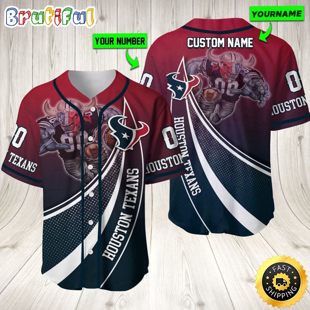 Personalized NFL Houston Texans Baseball Jersey Mascot Art