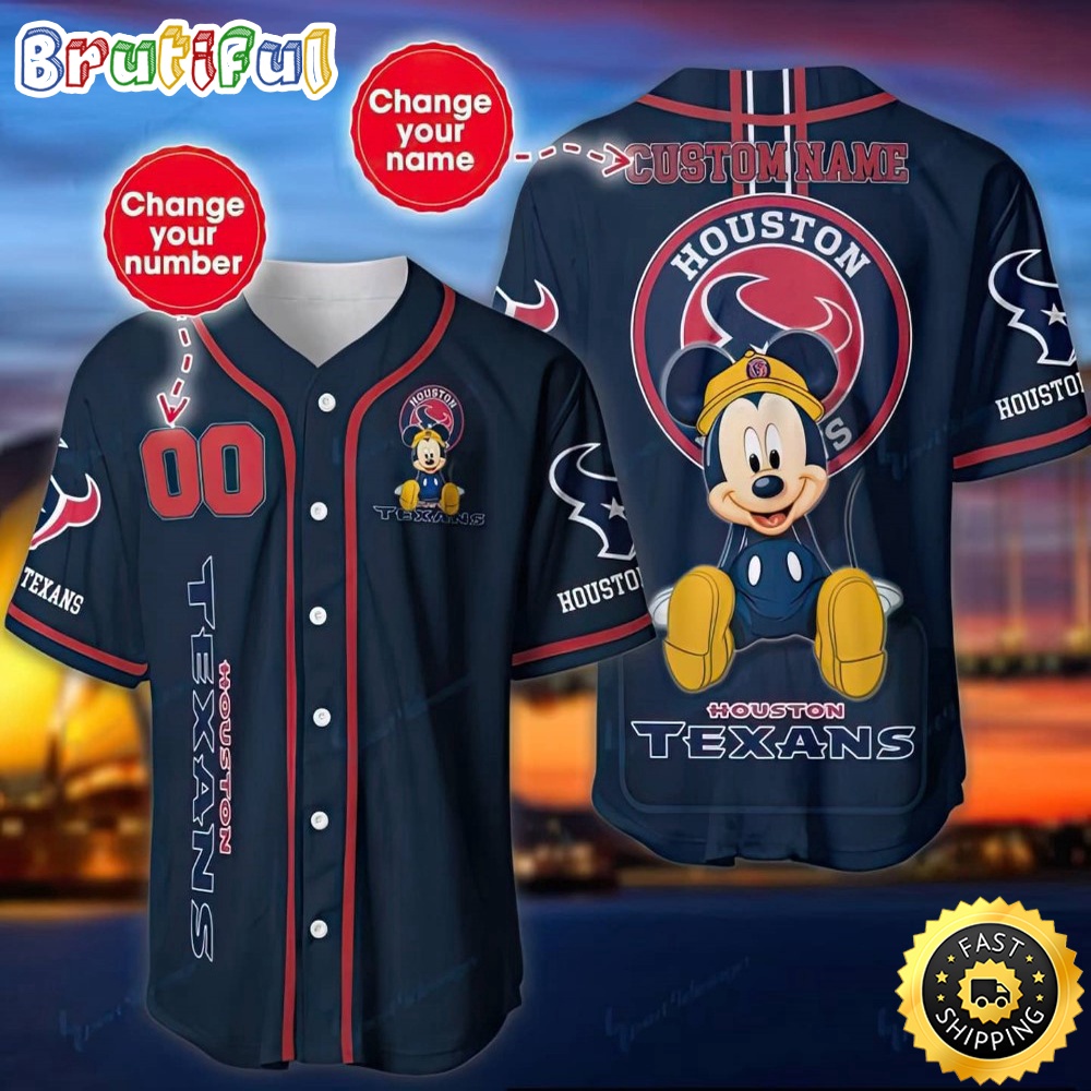 Personalized NFL Houston Texans Baseball Jersey Mickey Mouse