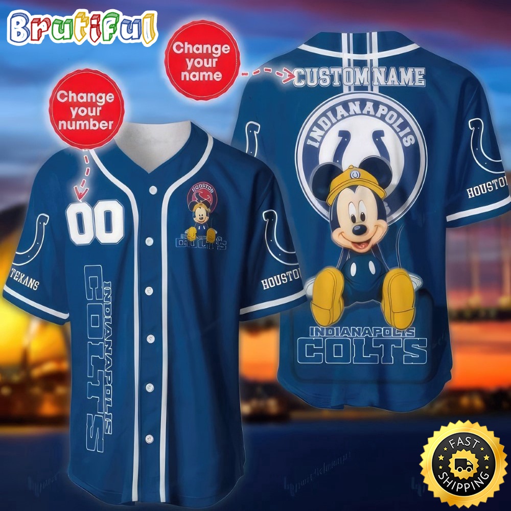 Personalized NFL Indianapolis Colts Baseball Jersey Mickey Mouse