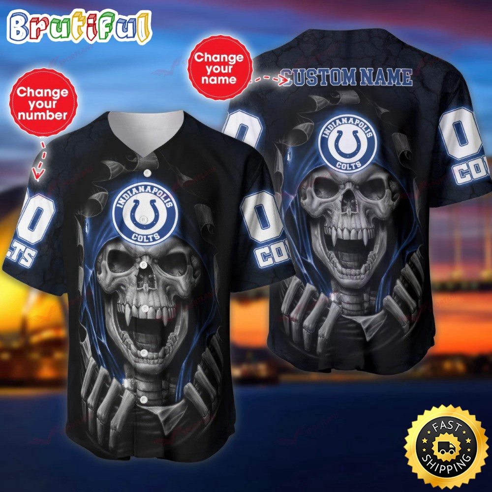 Personalized NFL Indianapolis Colts Baseball Jersey Vampire Skull