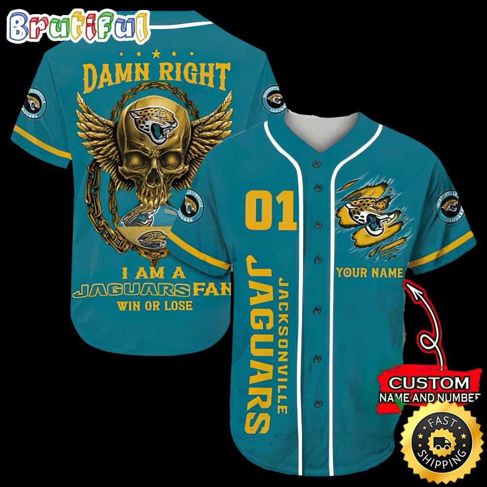Personalized NFL Jacksonville Jaguars Baseball Jersey Art Skull