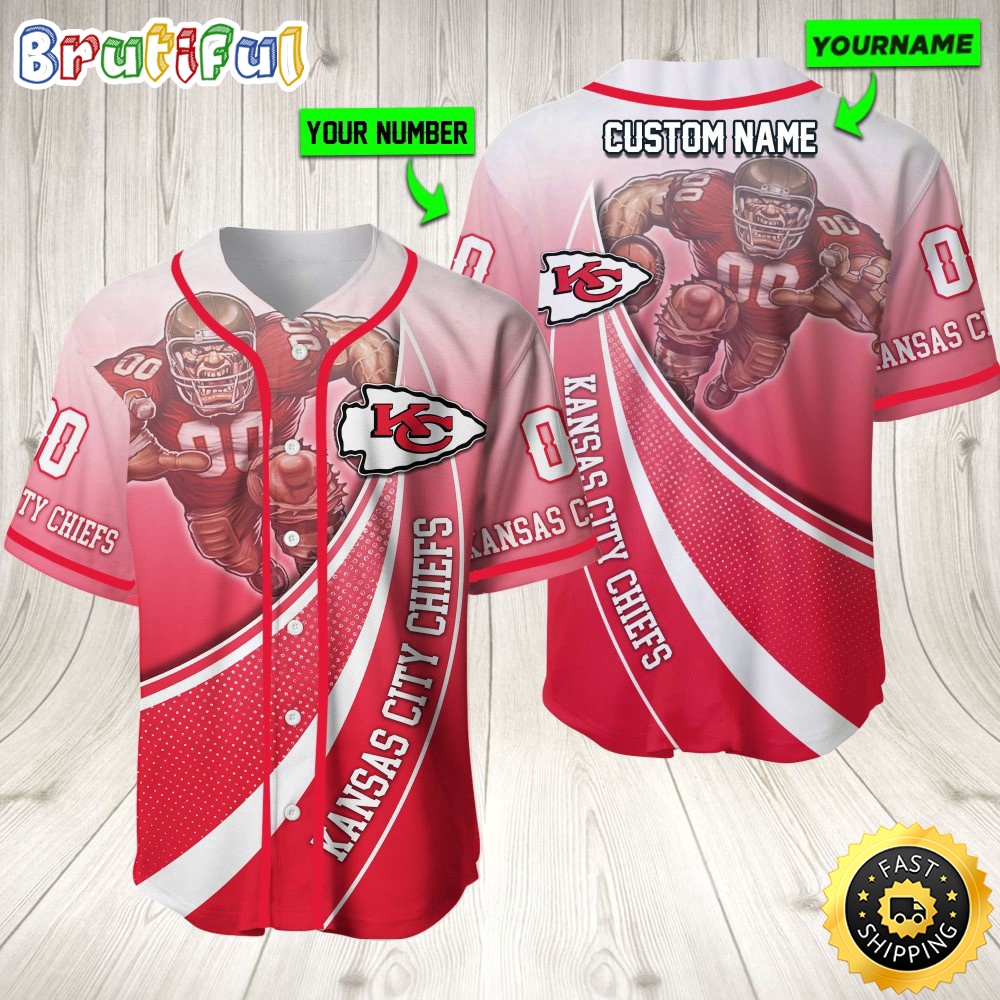 Personalized NFL Kansas City Chiefs Baseball Jersey Mascot Art