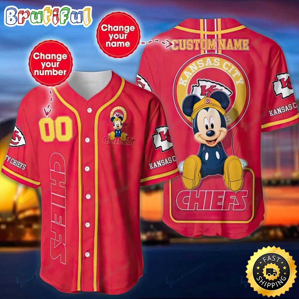 Personalized NFL Kansas City Chiefs Baseball Jersey Mickey Mouse