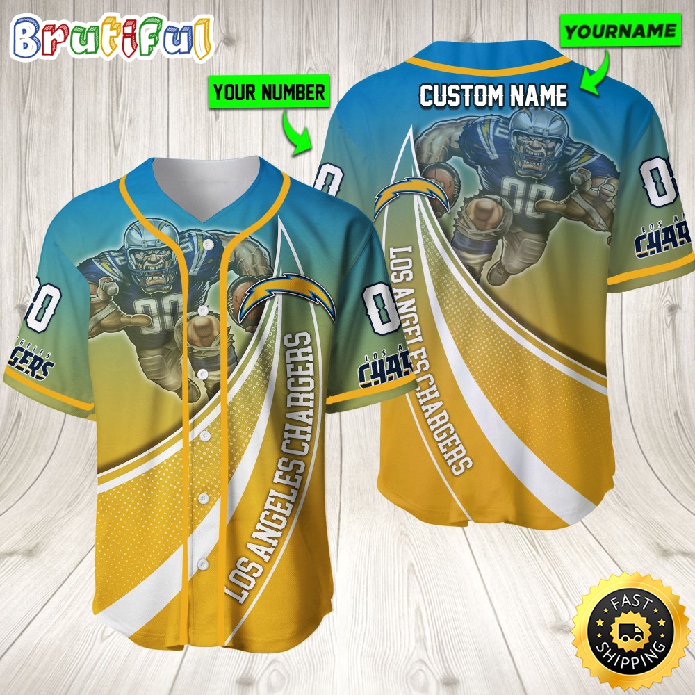 Personalized NFL Los Angeles Chargers Baseball Jersey Mascot Art