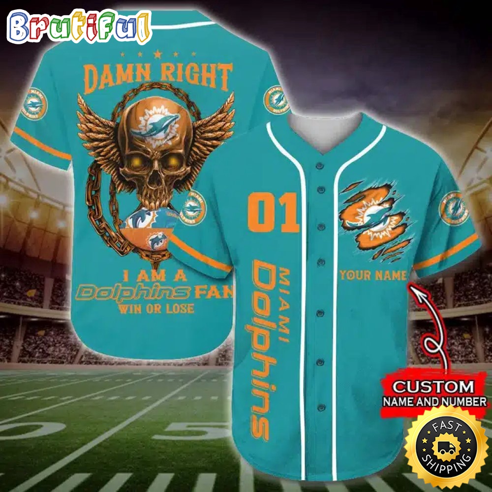 Personalized NFL Miami Dolphins Baseball Jersey Art Skull