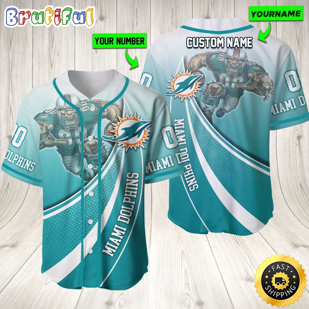 Personalized NFL Miami Dolphins Baseball Jersey Mascot Art