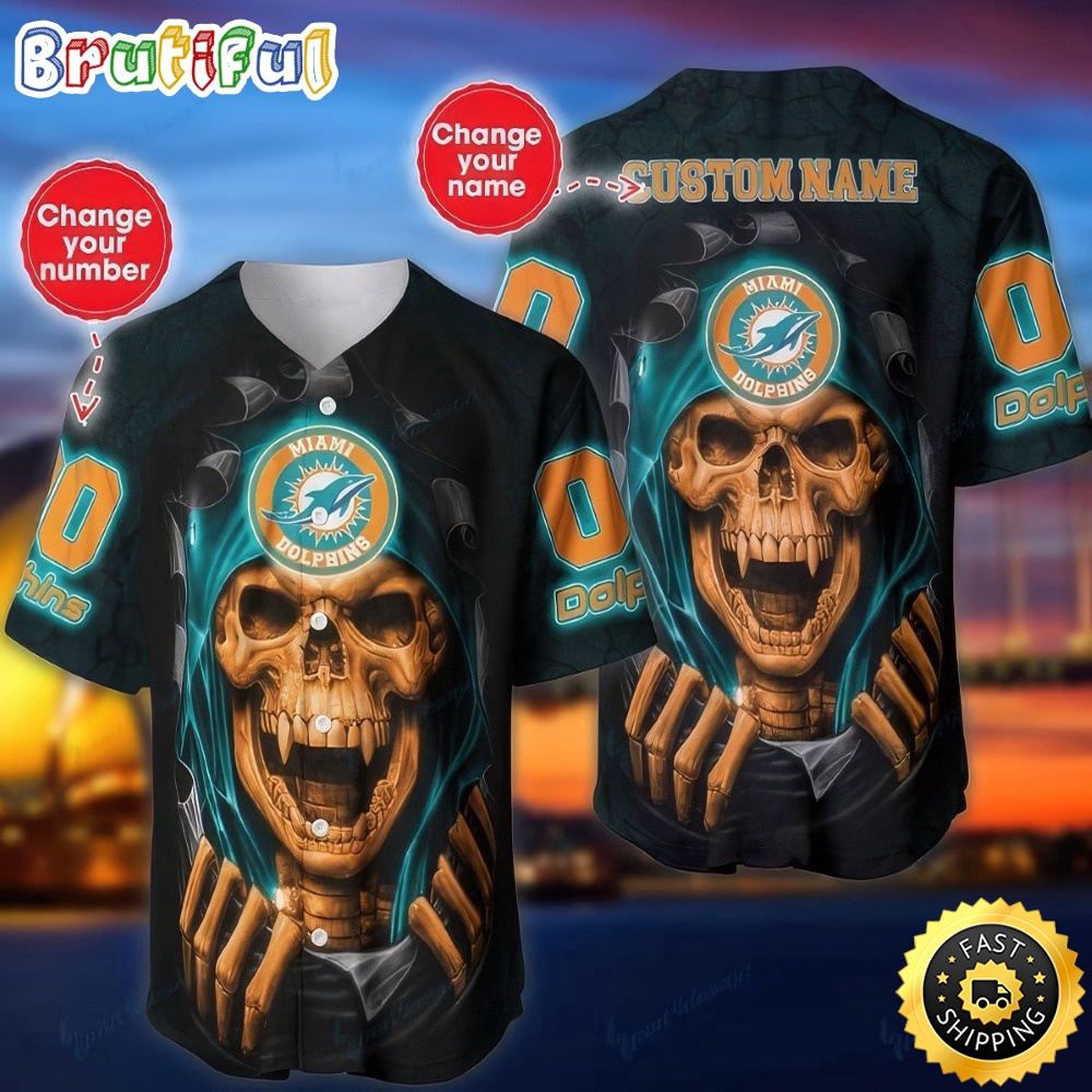 Personalized NFL Miami Dolphins Baseball Jersey Vampire Skull