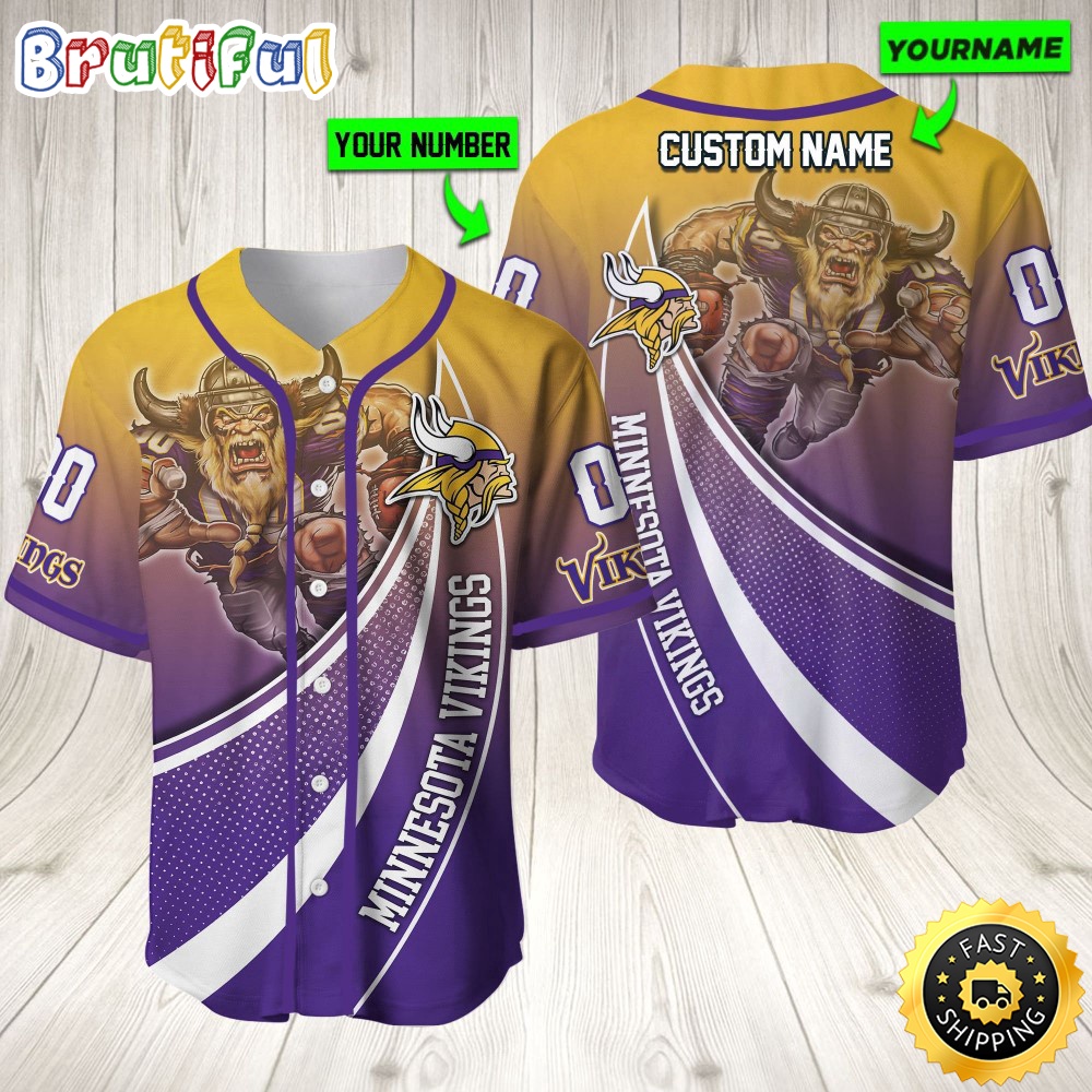 Personalized NFL Minnesota Vikings Baseball Jersey Mascot Art
