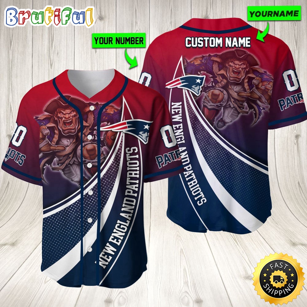 Personalized NFL New England Patriots Baseball Jersey Mascot Art