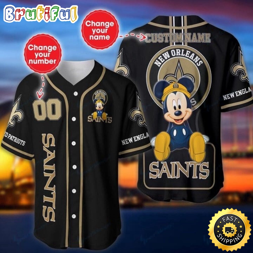 Personalized NFL New Orleans Saints Baseball Jersey Mickey Mouse