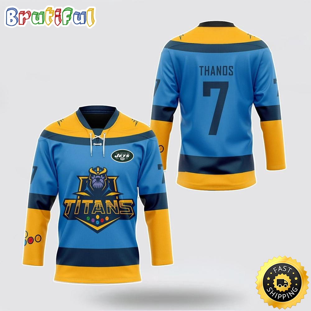Personalized NFL New York Jets Hockey Jersey Thanos Marvel Titan Nfl Hockey Jersey For Fans