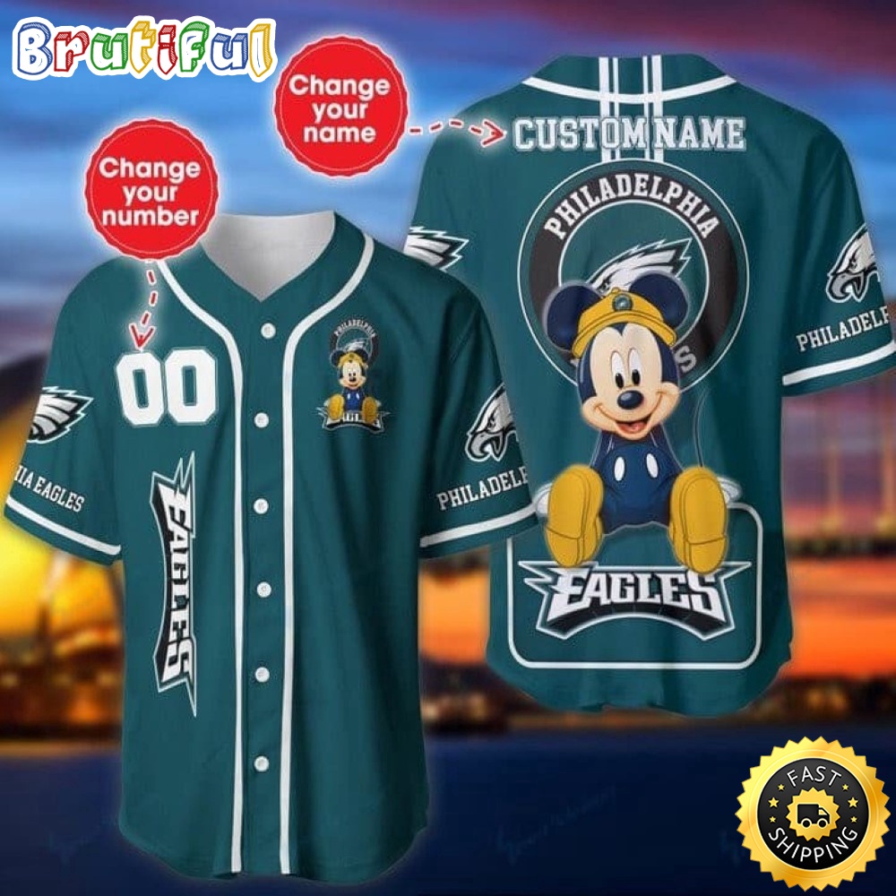 Personalized NFL Philadelphia Eagles Baseball Jersey Mickey Mouse