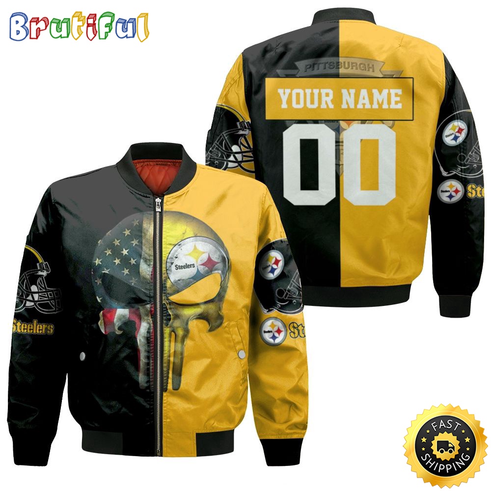 Personalized NFL Pittsburgh Steelers American Bomber Jacket Skull Art