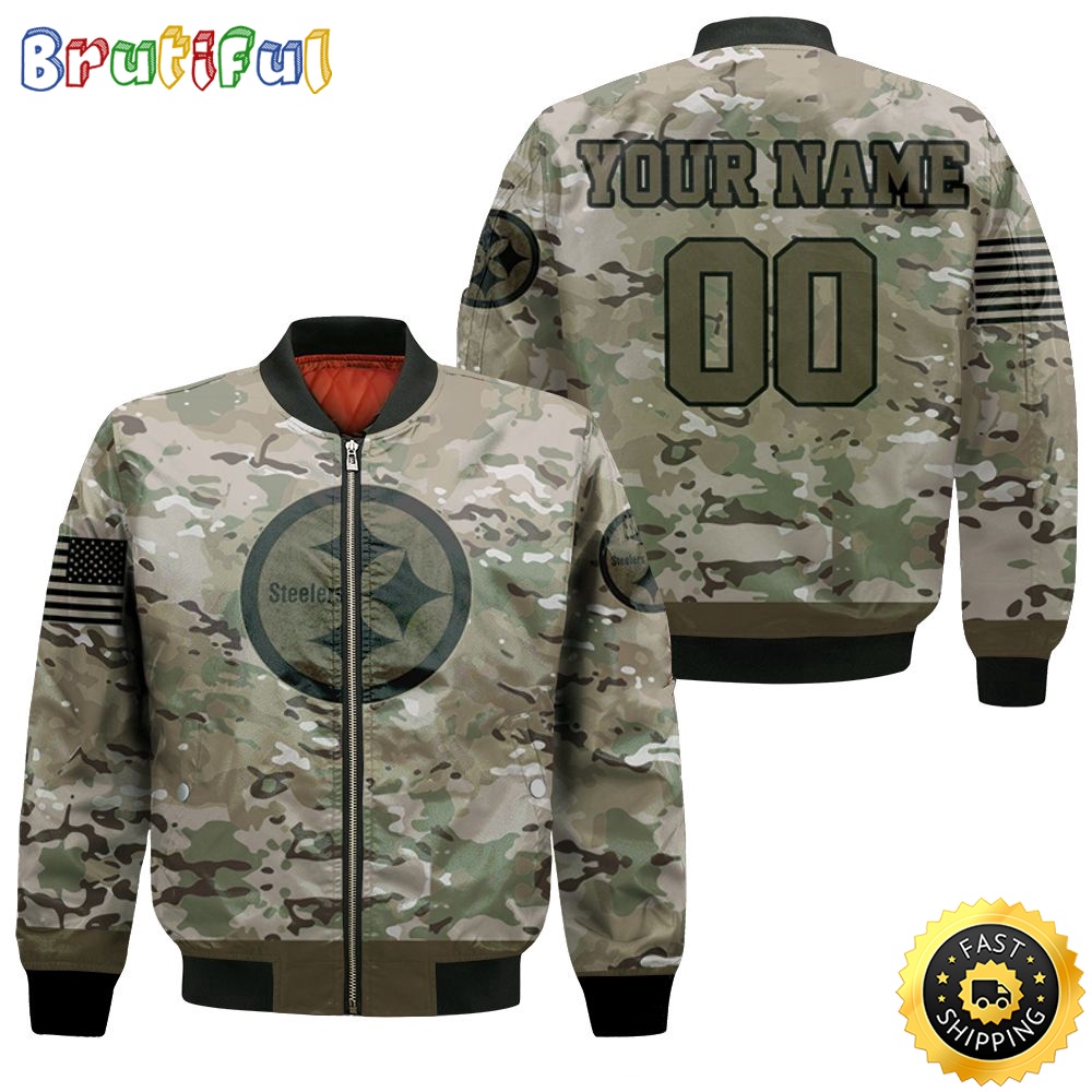 Personalized NFL Pittsburgh Steelers Bomber Jacket Camoflage Pattern