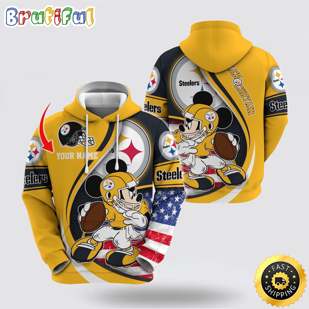 Personalized NFL Pittsburgh Steelers Hoodie Mickey Mouse 100 Year Anniversary
