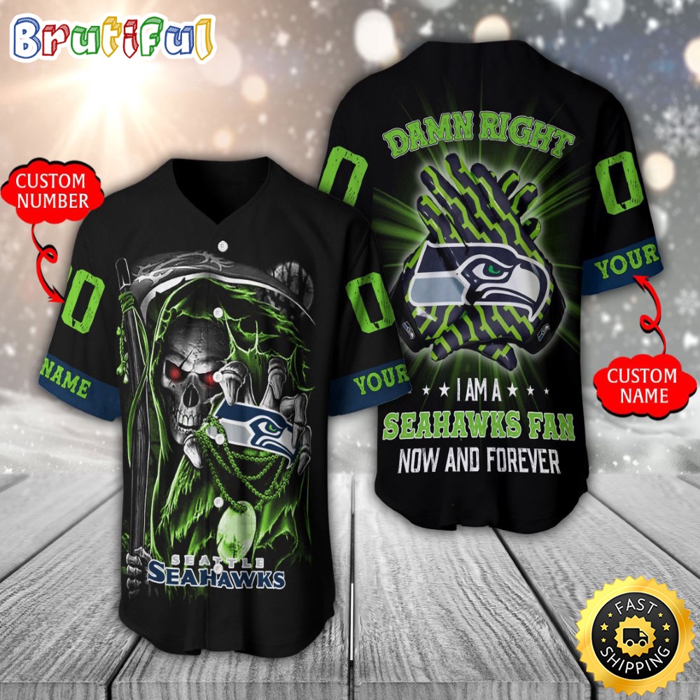 Personalized NFL Seattle Seahawks Baseball Jersey Skull Damn Right