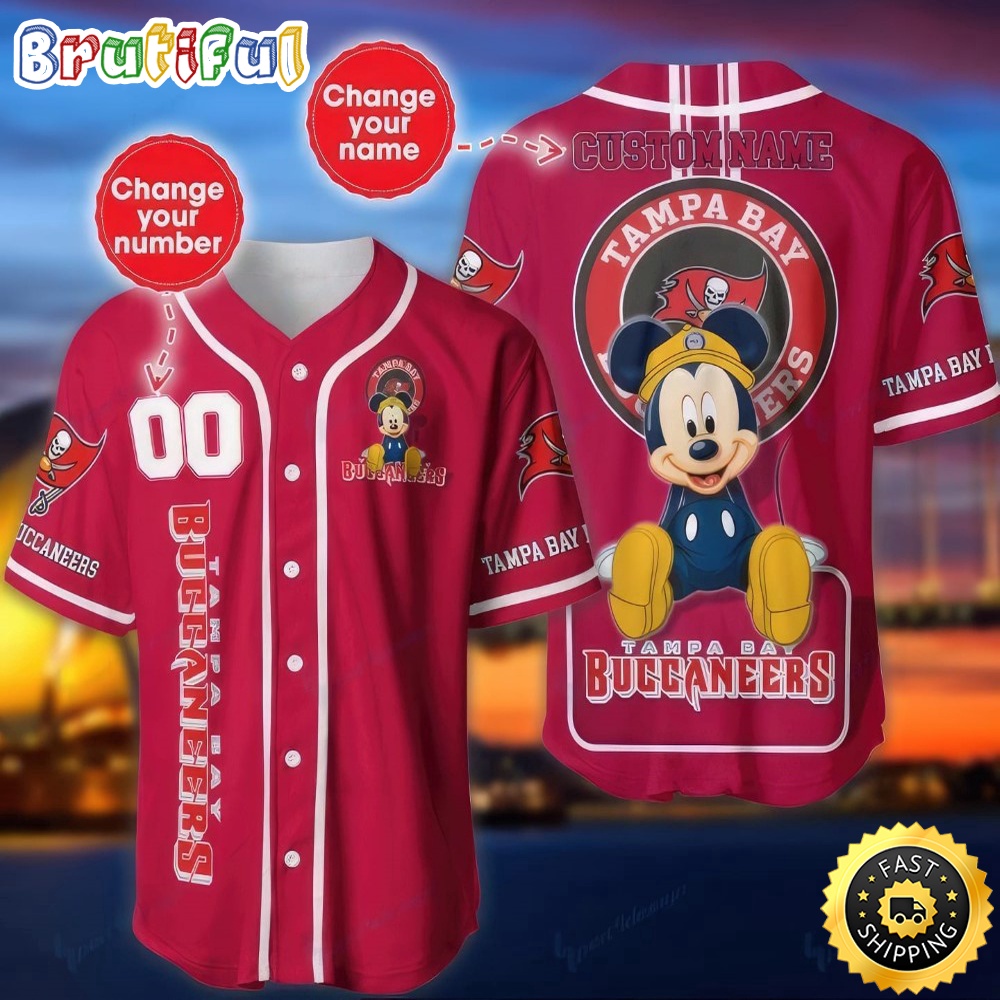 Personalized NFL Tampa Bay Buccaneers Baseball Jersey Mickey Mouse