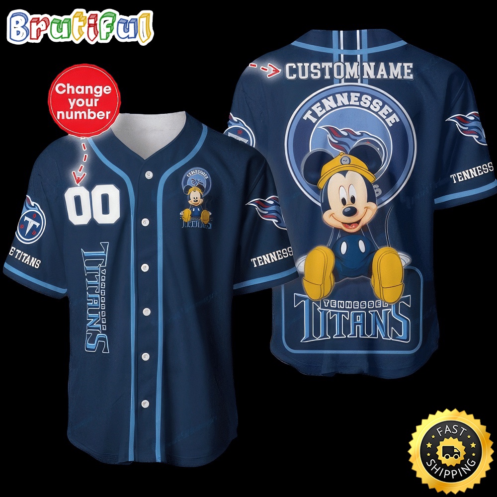 Personalized NFL Tennessee Titans Baseball Jersey Mickey Mouse