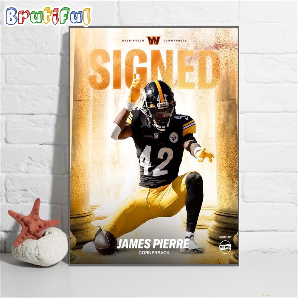Signed James Pierre Cornerback Washington Commanders Wall Art Poster Canvas