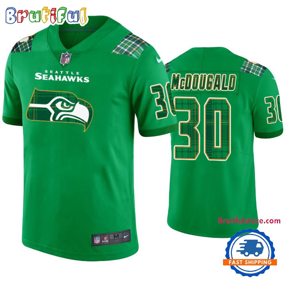 Brad Mcdougald Seattle Seahawks #30 Jersey St. Patricks Day Kelly Green Lucky Football Jersey