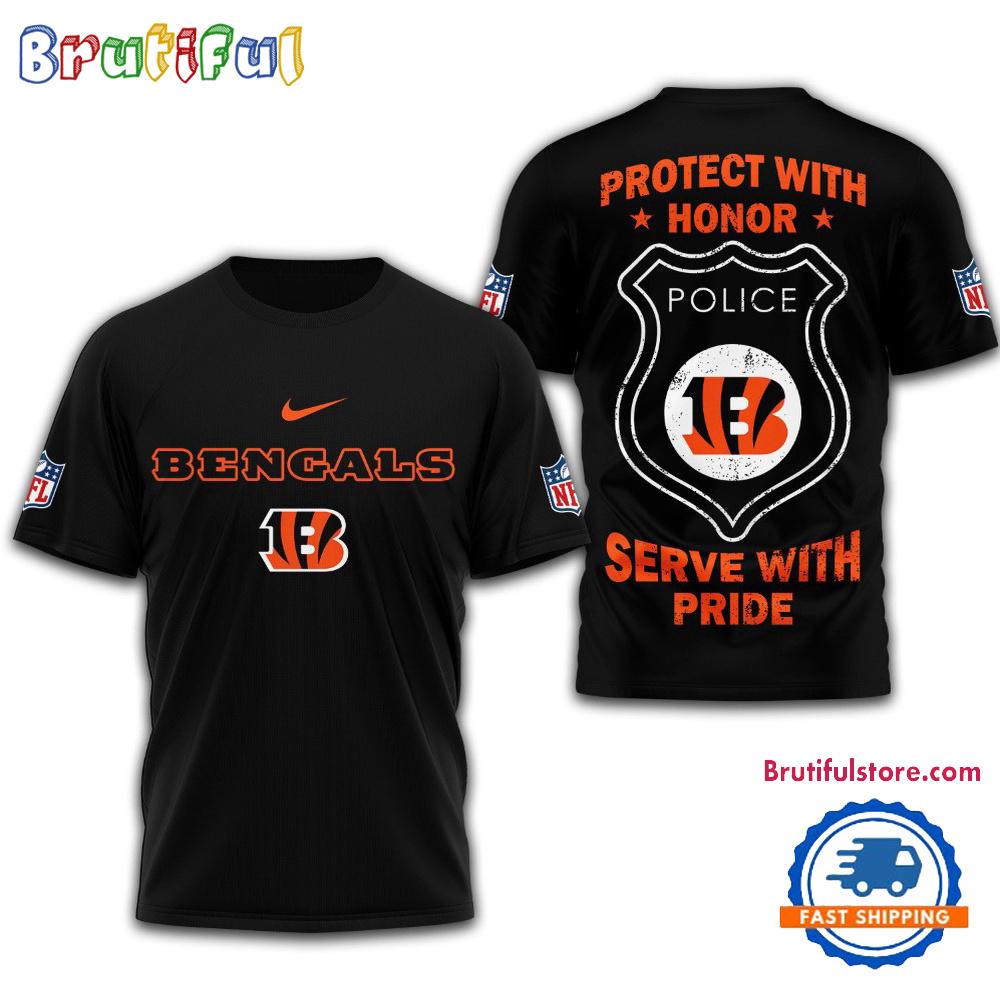 Cincinnati Bengals Protech With Honor Police Serve With Pride 3D Shirt