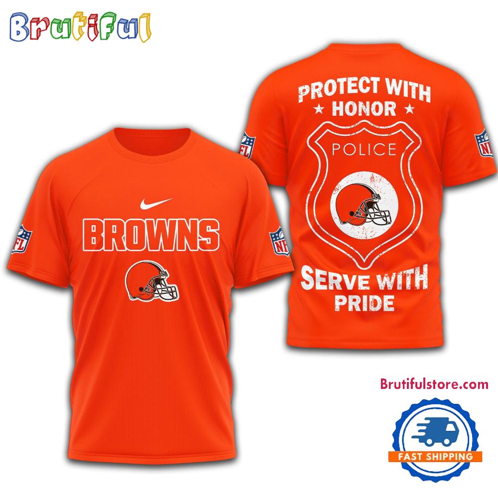 Cleveland Browns Protech With Honor Police Serve With Pride 3D Shirt