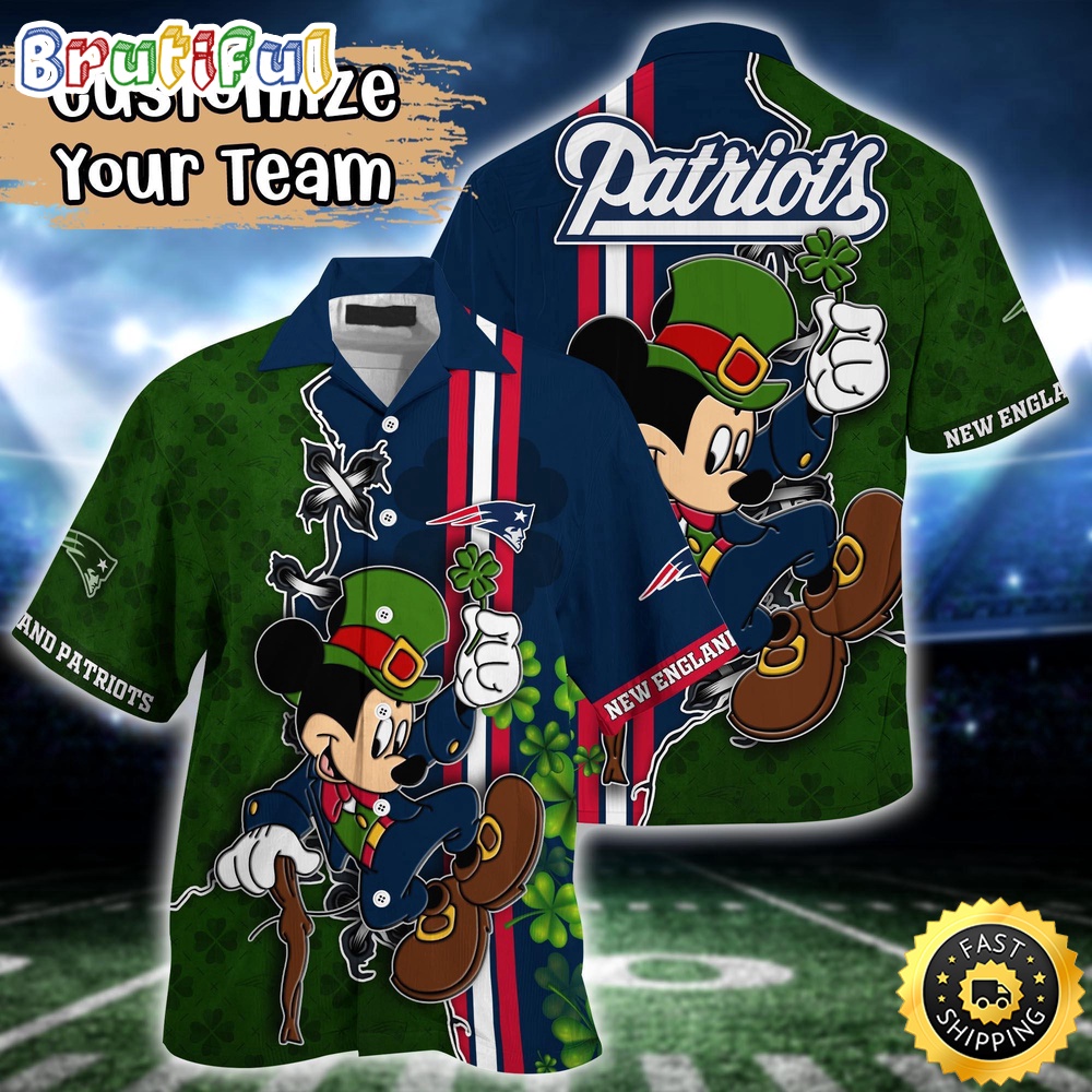 Customized NFL New England Patriots Hawaiian Shirt Mickey Mouse Saint Patricks Day Hawaii Shirt