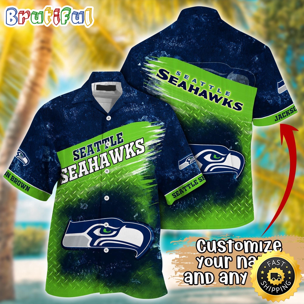 Customized NFL Seattle Seahawks Hawaiian Shirt Metal Pattern Aloha Shirt