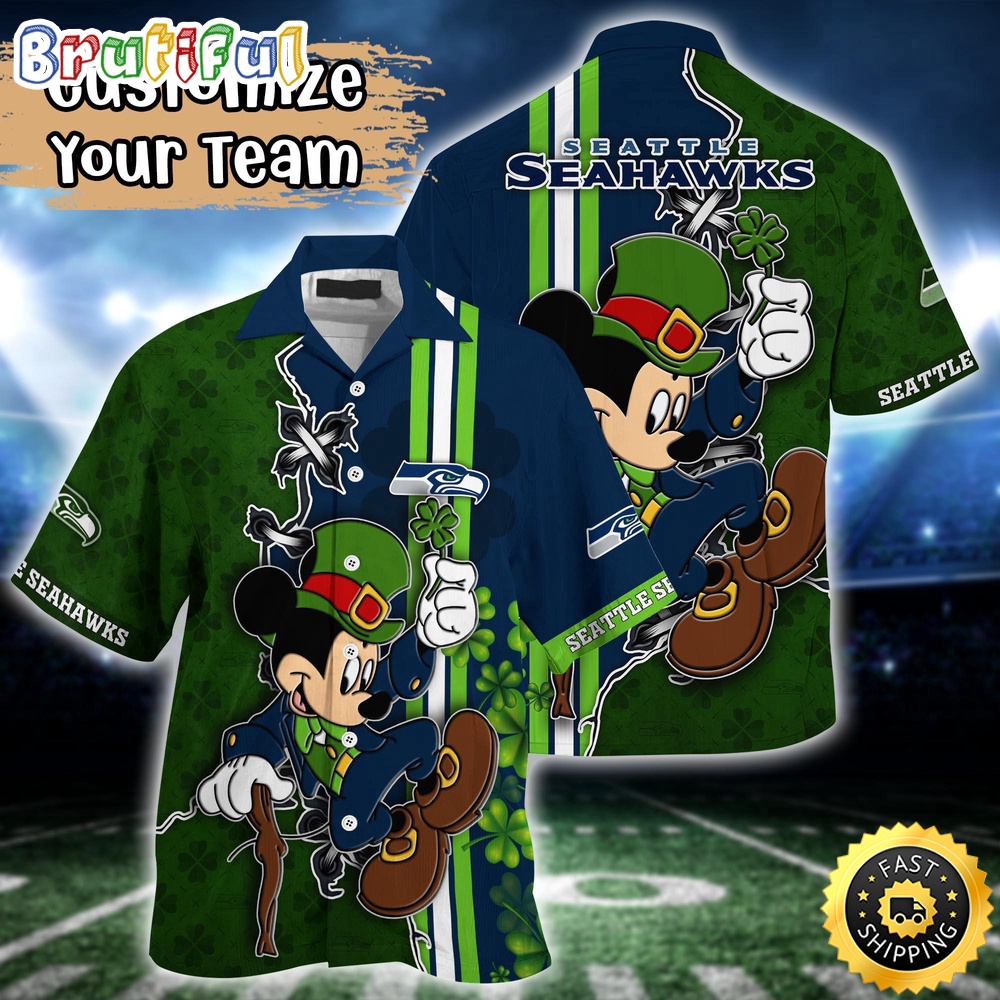 Customized NFL Seattle Seahawks Hawaiian Shirt Mickey Mouse Saint Patricks Day Hawaii Shirt