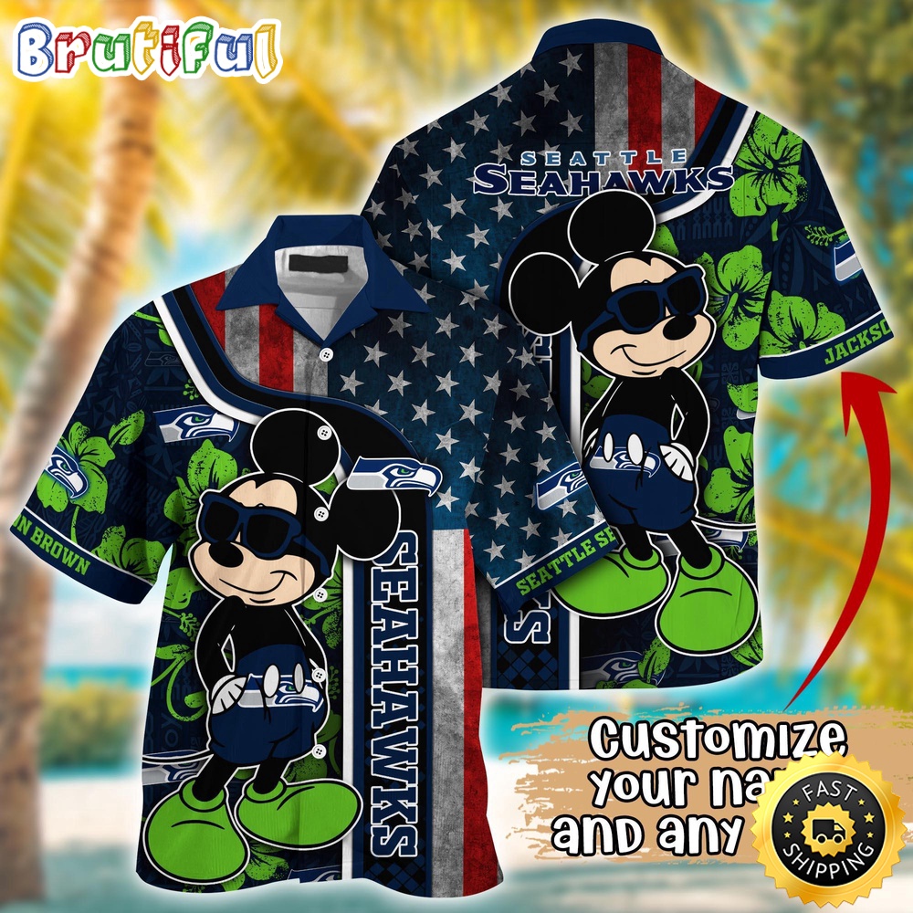 Customized NFL Seattle Seahawks Hawaiian Shirt Mickey Mouse Tropical Shirt