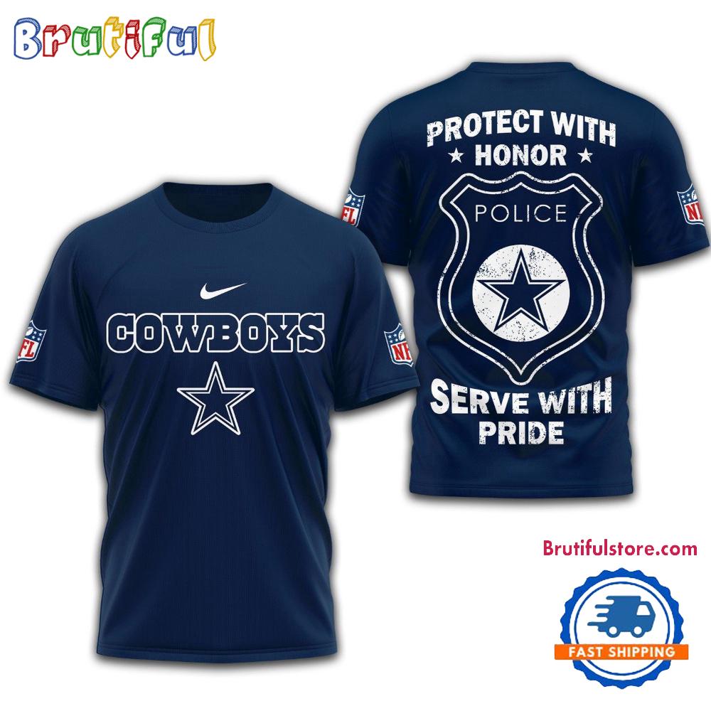 Dallas Cowboys Protech With Honor Police Serve With Pride 3D Shirt