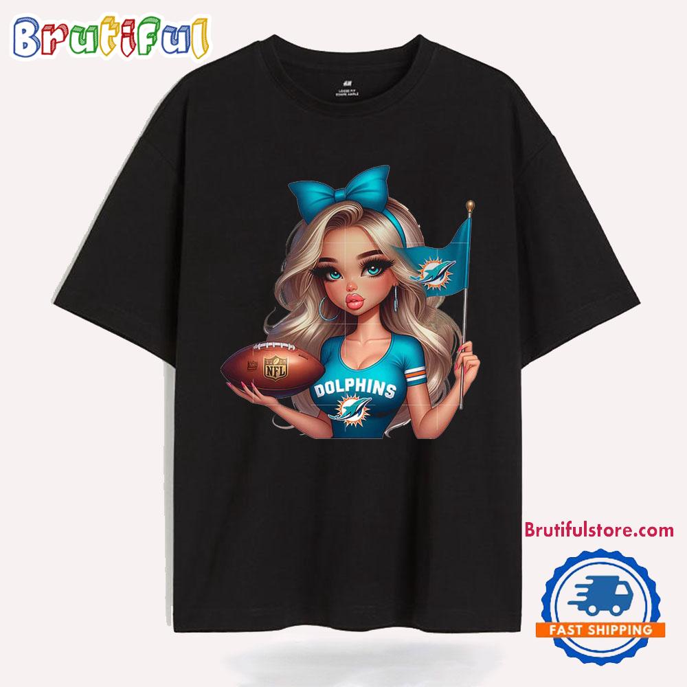 Girl Hold Flag Cheer Football Team Win Super Bowl Miami Dolphins T Shirt
