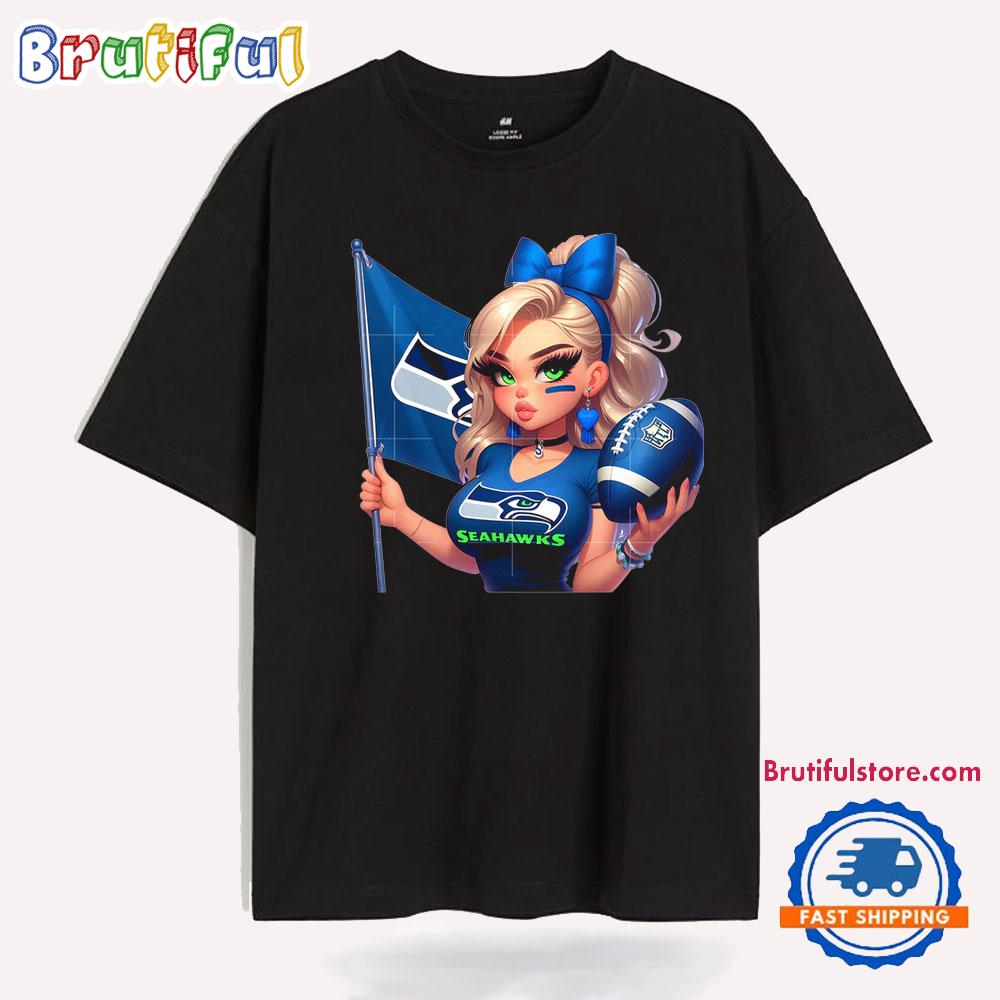Girl Hold Flag Cheer Football Team Win Super Bowl Seattle Seahawks T Shirt